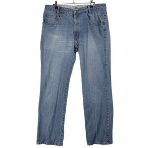 ROAD Mens Light Wash Denim Jeans Straight Leg Classic Fit 34x30 Cotton